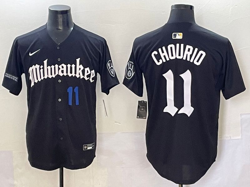 Men 2025 Milwaukee Brewers #11 Chourio Black Five generations Joint Name Nike MLB Jersey style 7